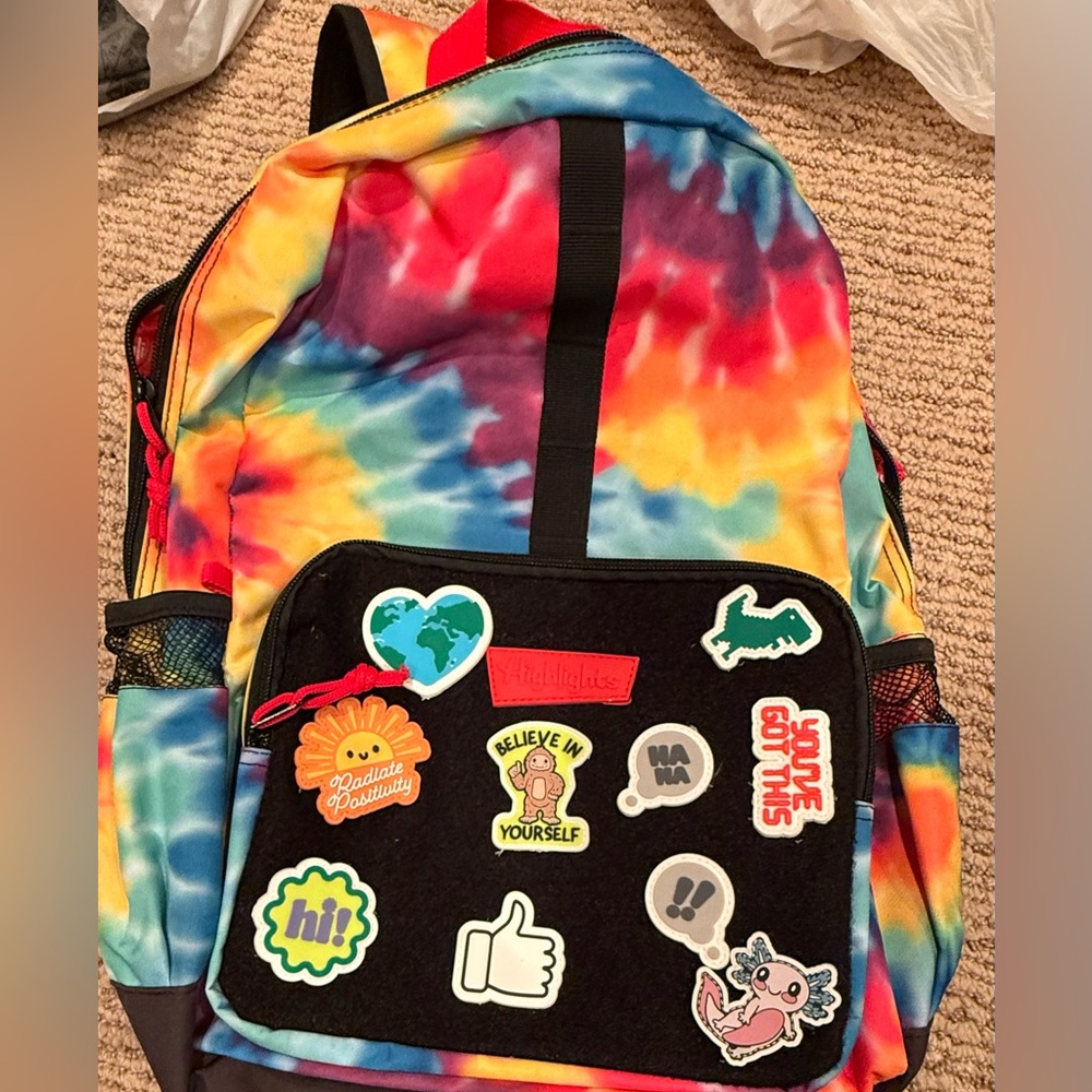 Highlights Colorful Tie-Dye Kids Backpack with Patches Unisex
